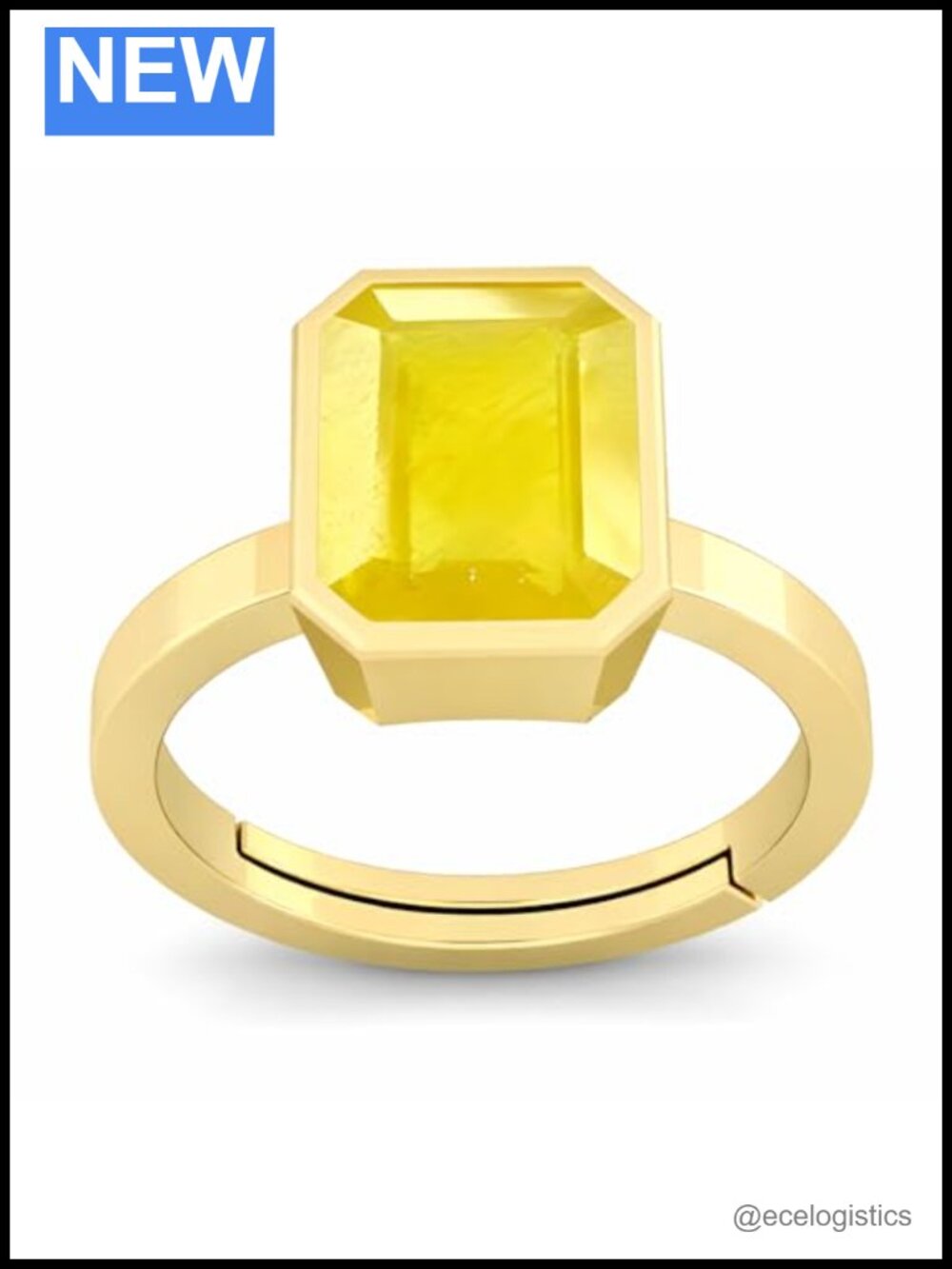 Gold Plated Brass Adjustable Promise Ring Oval Yellow Sapphire 8.25 Carat